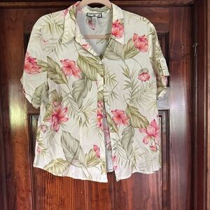 Caribbean Joe Cream Floral Button-Down Shirt